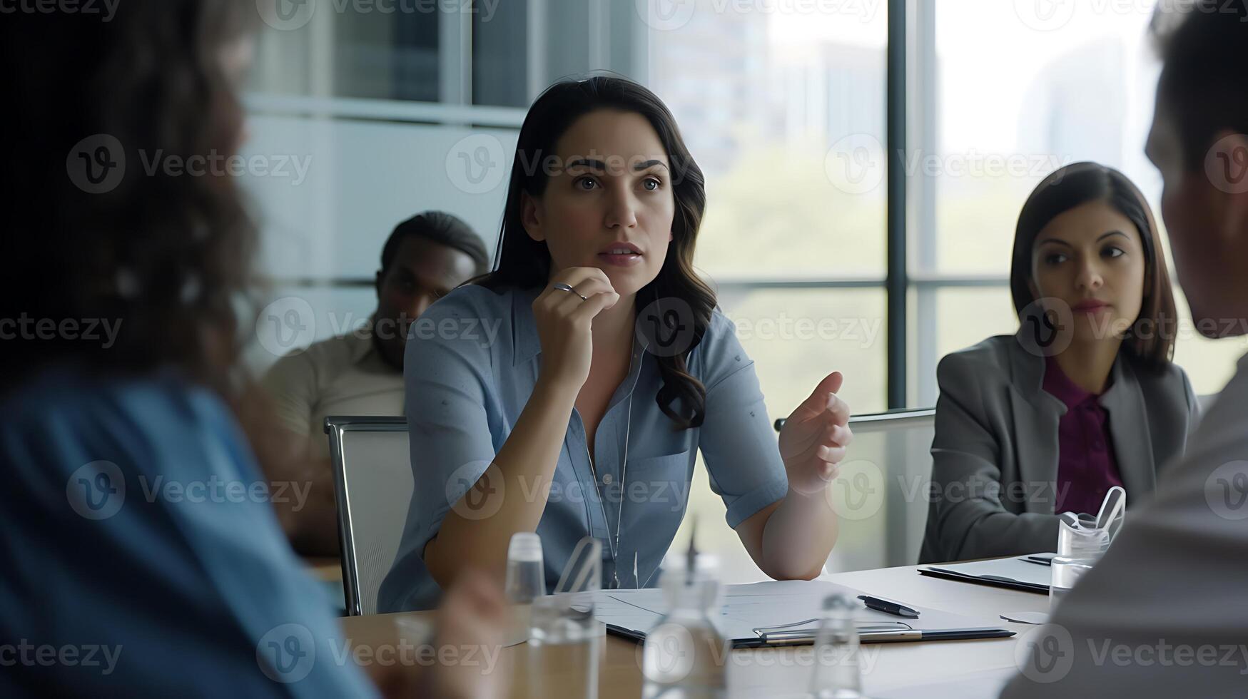 ai gerado grupo do pessoas acionado dentro uma mesa discussão. generativo ai. foto