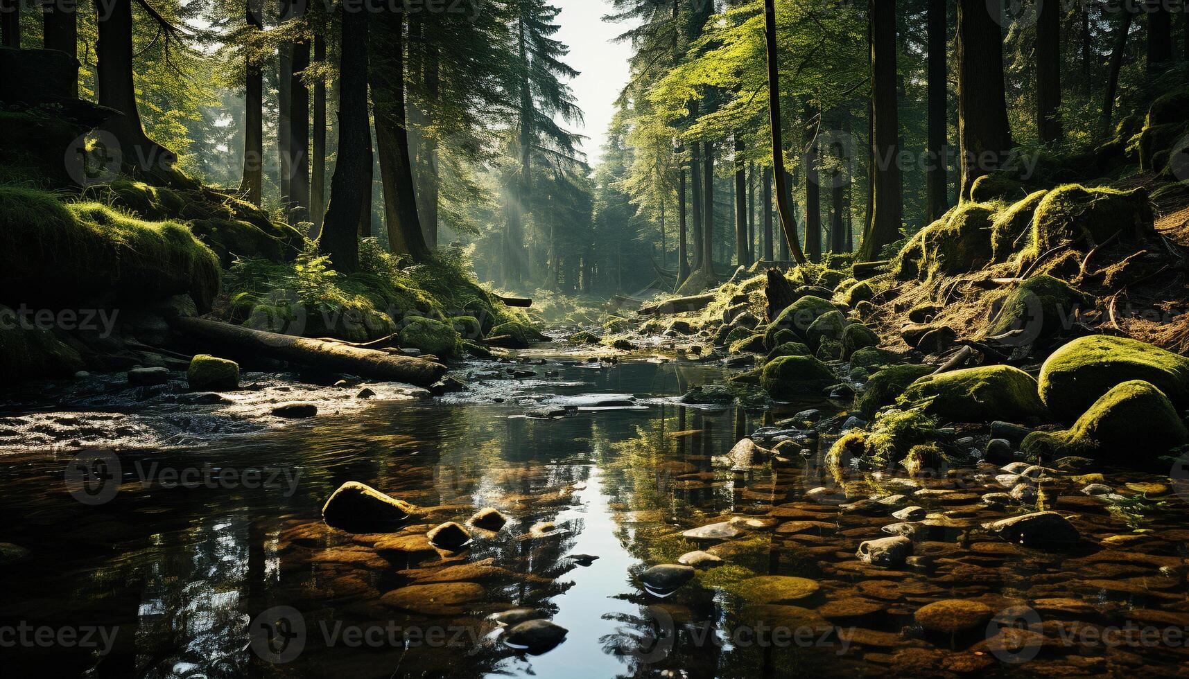 ai gerado tranquilo cena natureza beleza refletido dentro fluindo água gerado de ai foto