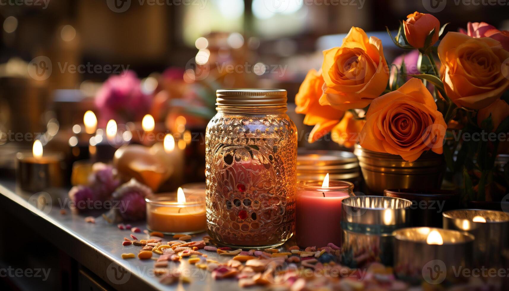 ai gerado chama do amor e harmonia, brilhando dentro luz de velas gerado de ai foto