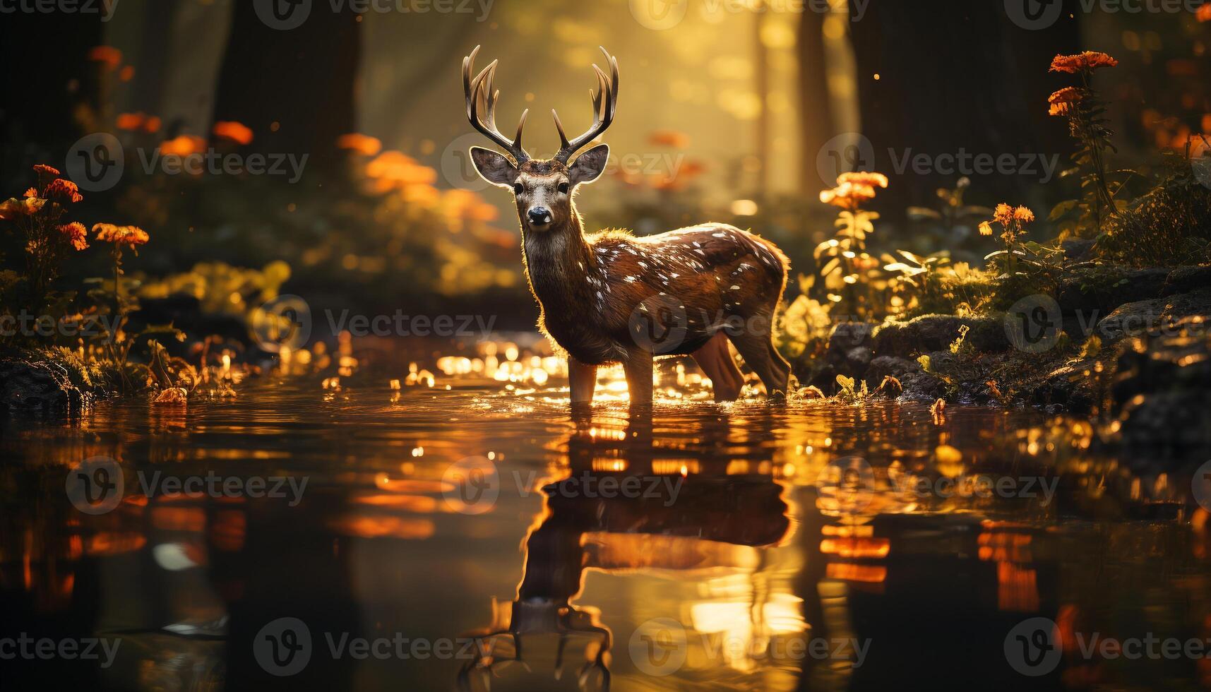 ai gerado fofa veado em pé dentro tranquilo floresta, refletindo beleza dentro natureza gerado de ai foto