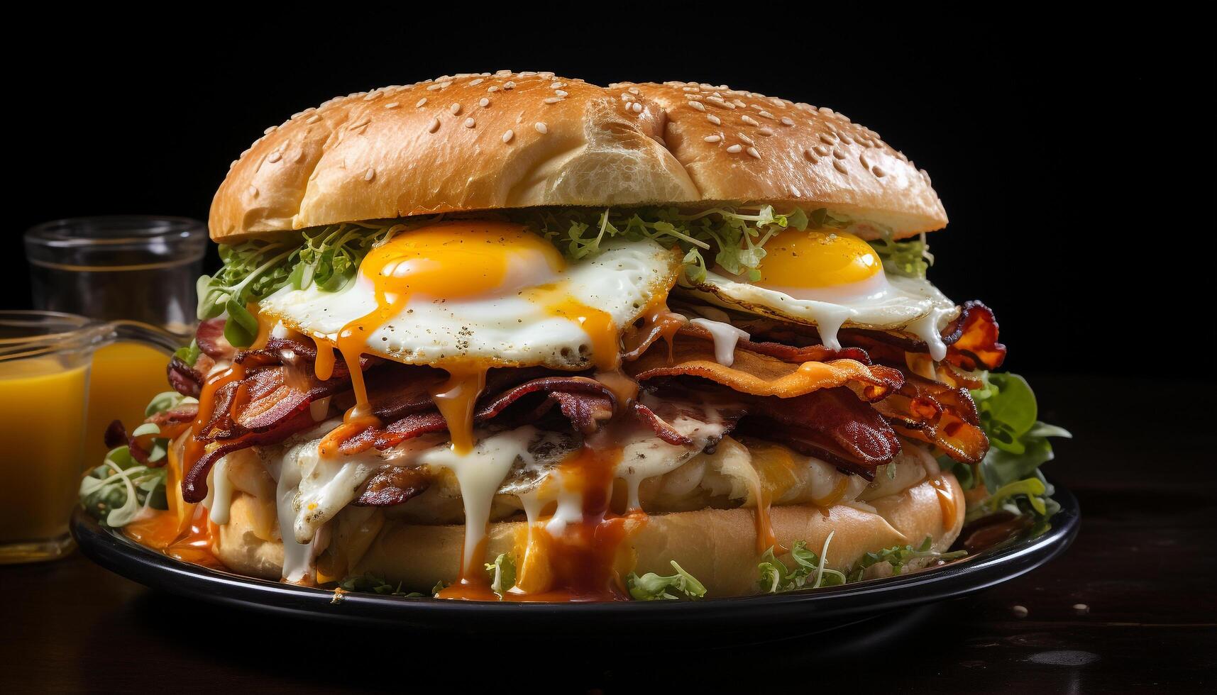 ai gerado grelhado carne hamburguer em pão, com queijo e tomate gerado de ai foto