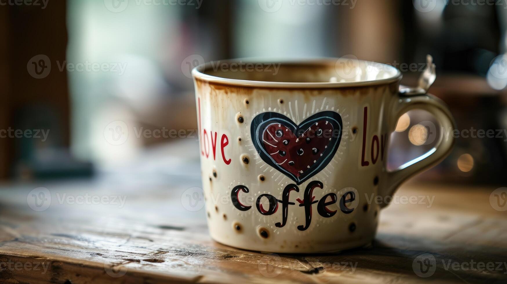 ai gerado café copo adornado com 'amor café' e uma coração, ai gerado. foto