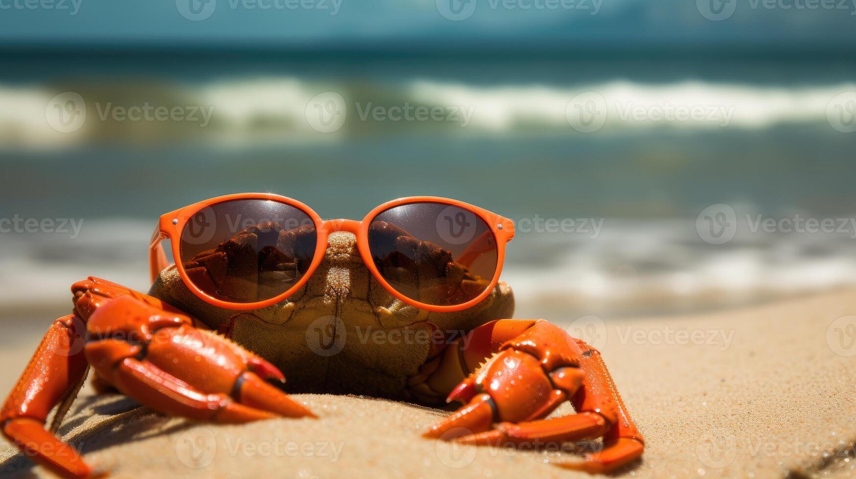 ai gerado experiência a intensidade do a caranguejo saltando para a de praia dentro uma deslumbrante fechar-se foto, ai gerado. foto