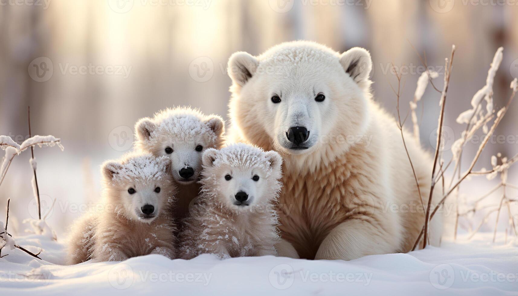 ai gerado fofa cachorro jogando dentro a neve com Urso filhote gerado de ai foto