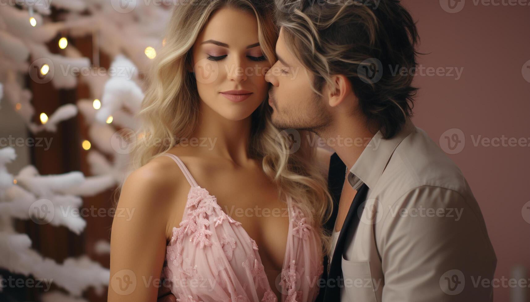 ai gerado jovem casal abraçando dentro uma inverno noite, a comemorar amor e união gerado de ai foto