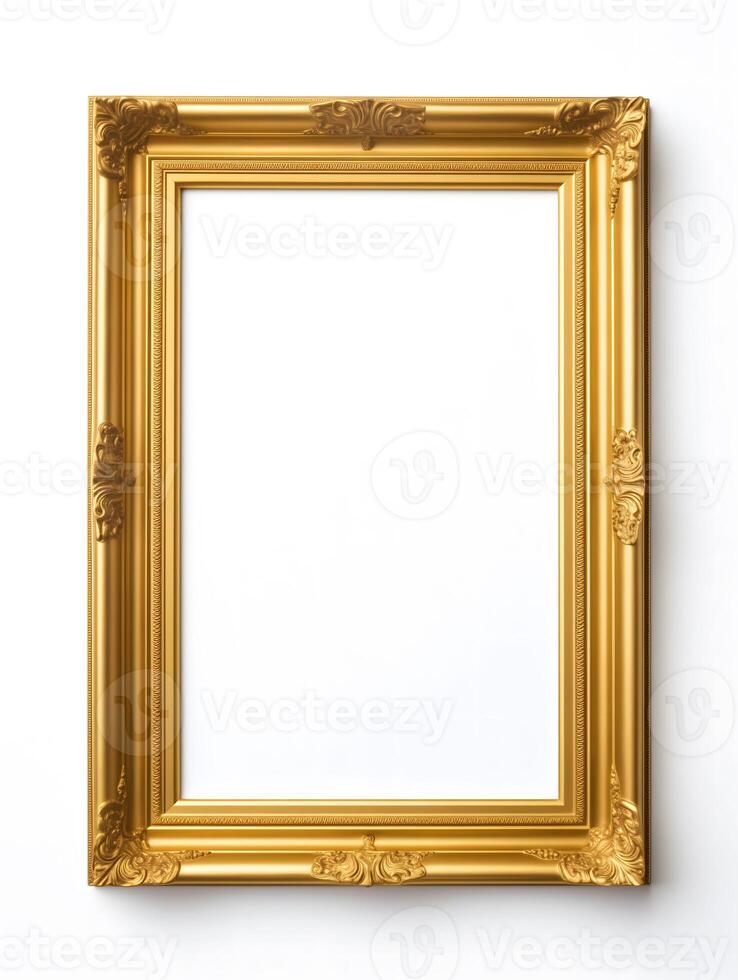 ai gerado esvaziar ouro luxo cenário quadro, Armação isolado em branco fundo, vertical tamanho, com recorte caminho foto