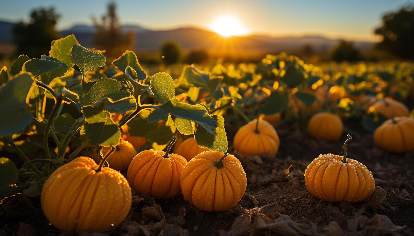 ai gerado outono pôr do sol, abóbora colheita, natureza lanterna dentro Outubro gerado de ai foto