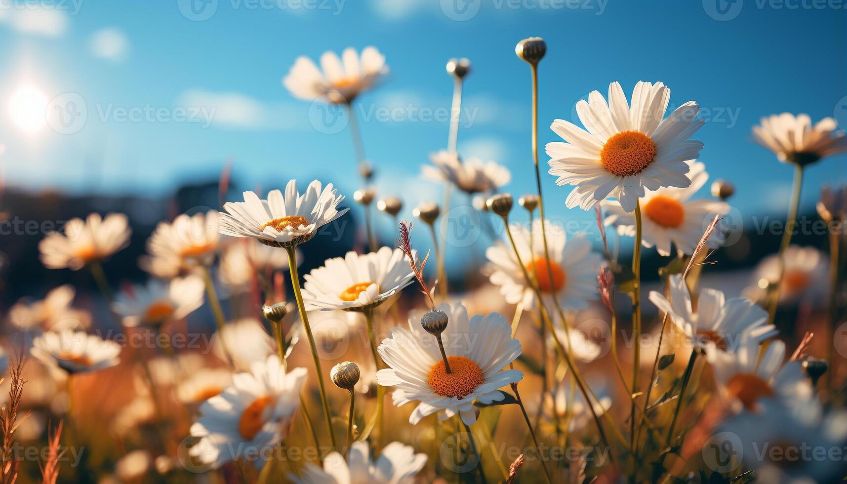 ai gerado vibrante camomila flores pintura tranquilo Prado dentro verão gerado de ai foto