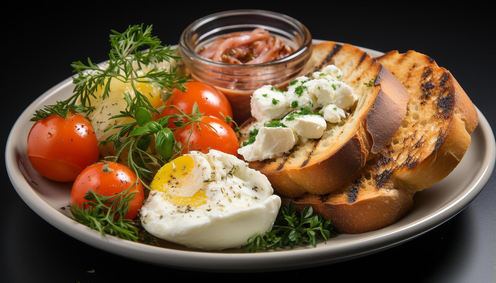 ai gerado frescor em prato grelhado sanduíche, saudável comendo, vegetariano Comida gerado de ai foto