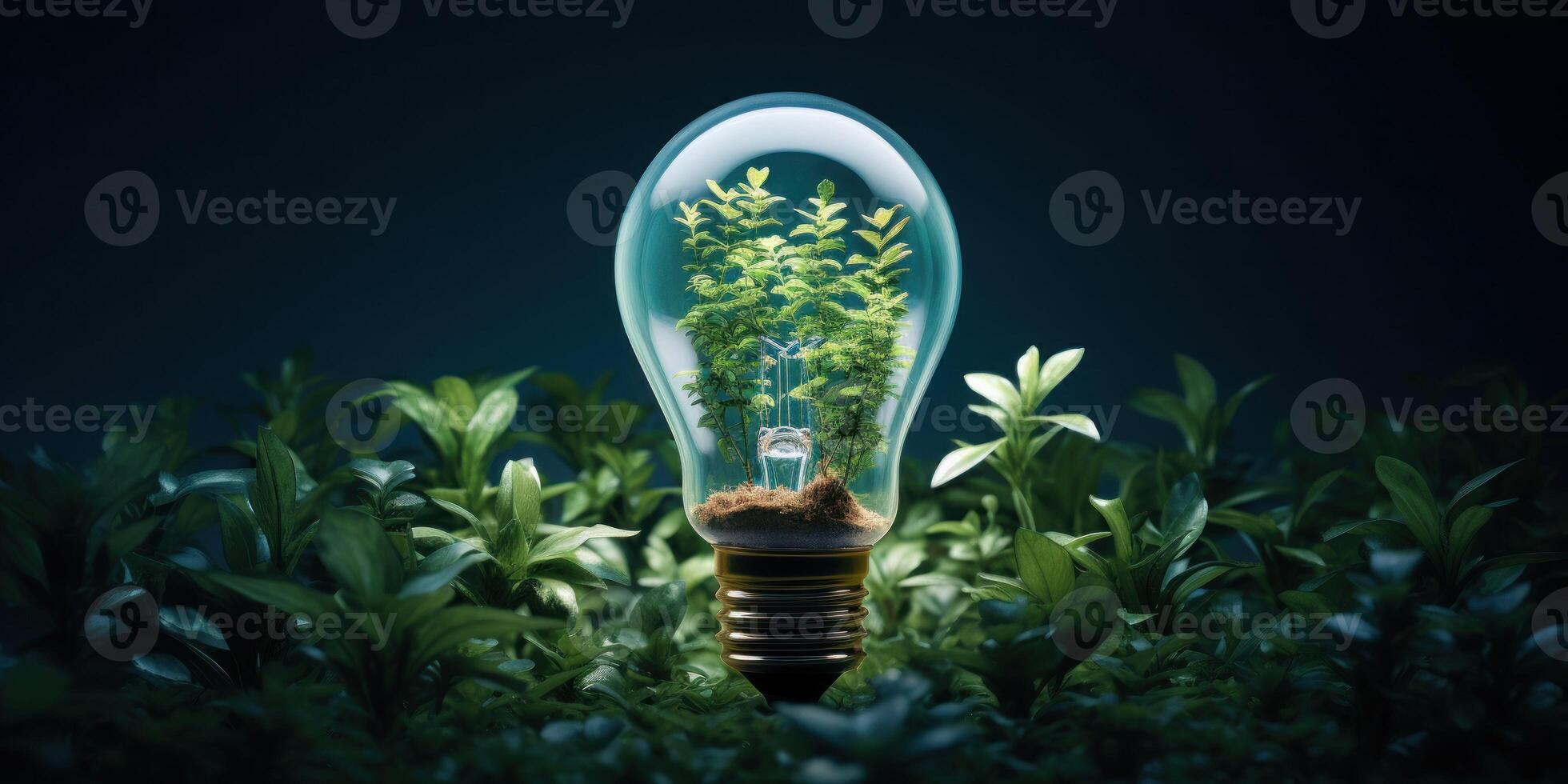 ai gerado luz lâmpada plantas dentro e verde folhagem eco conceito. sustentável energia. generativo ai foto