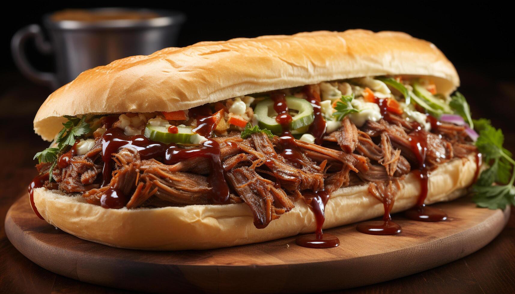 ai gerado grelhado carne sanduíche, caseiro salada de repolho, e crocantes francês fritas gerado de ai foto