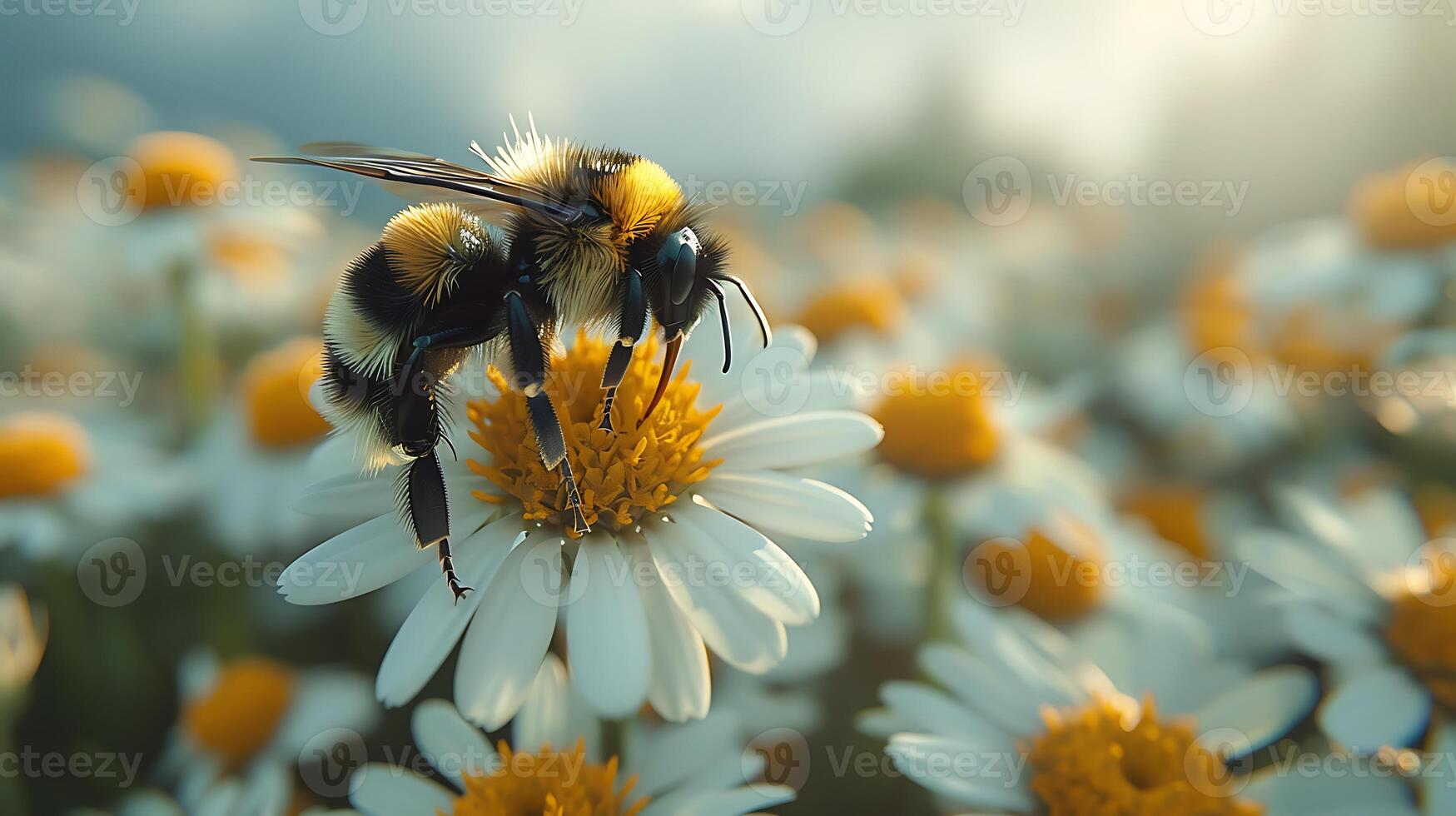 ai gerado uma abelha colecionar pólen em flores foto