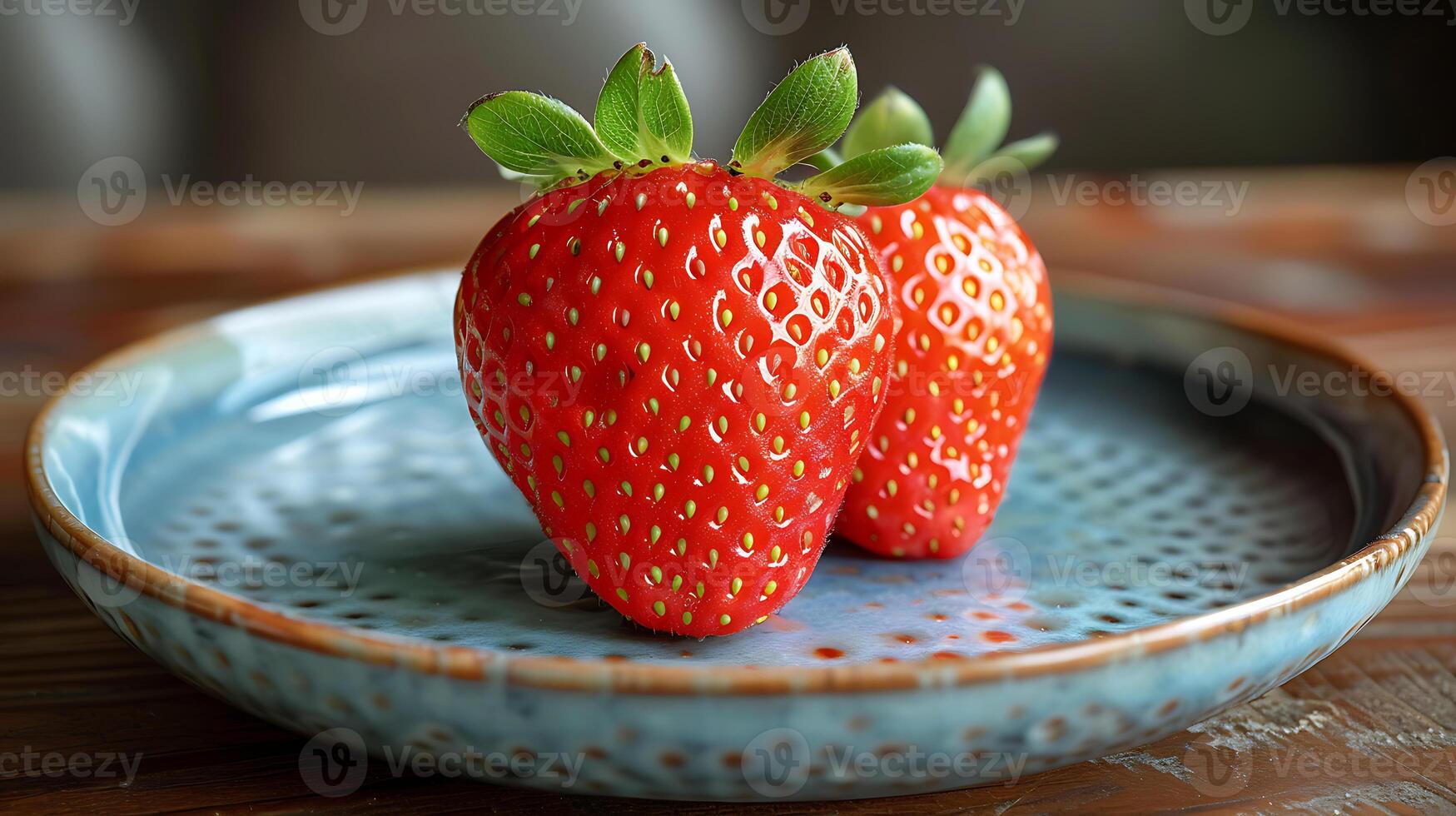 ai gerado fresco orgânico morango fruta em uma de madeira mesa foto