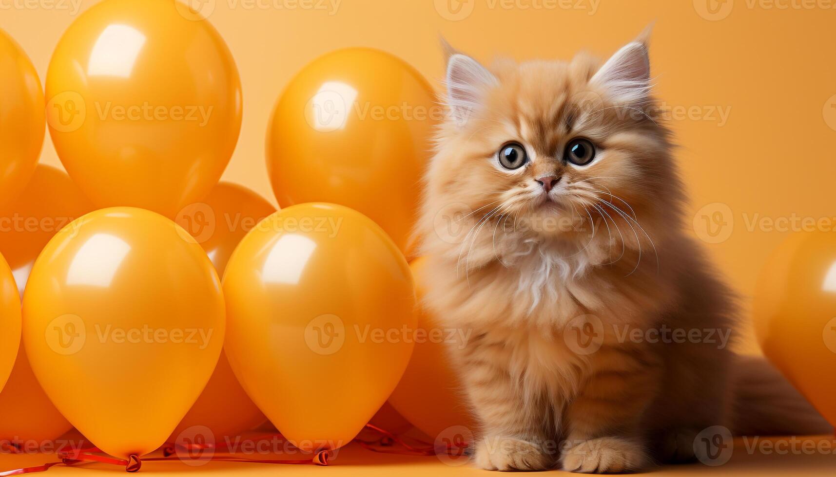 ai gerado fofa gatinho jogando com brinquedo, a comemorar aniversário com balões gerado de ai foto
