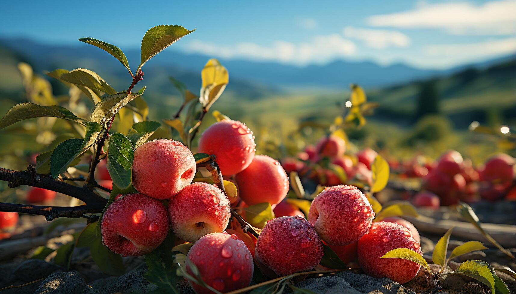 ai gerado fresco orgânico fruta, maduro maçã, saudável comendo dentro lindo natureza gerado de ai foto