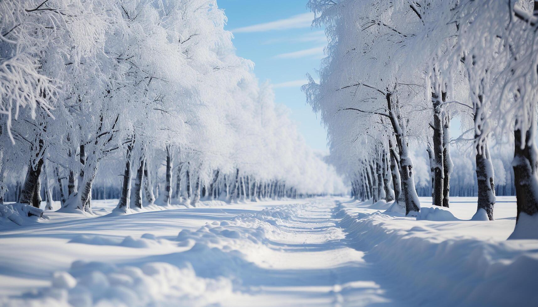 ai gerado inverno beleza neve coberto floresta, gelado galhos, tranquilo Nevado panorama gerado de ai foto