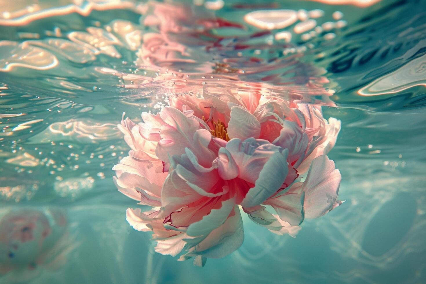 ai gerado embaixo da agua dança do uma florescendo peônia foto