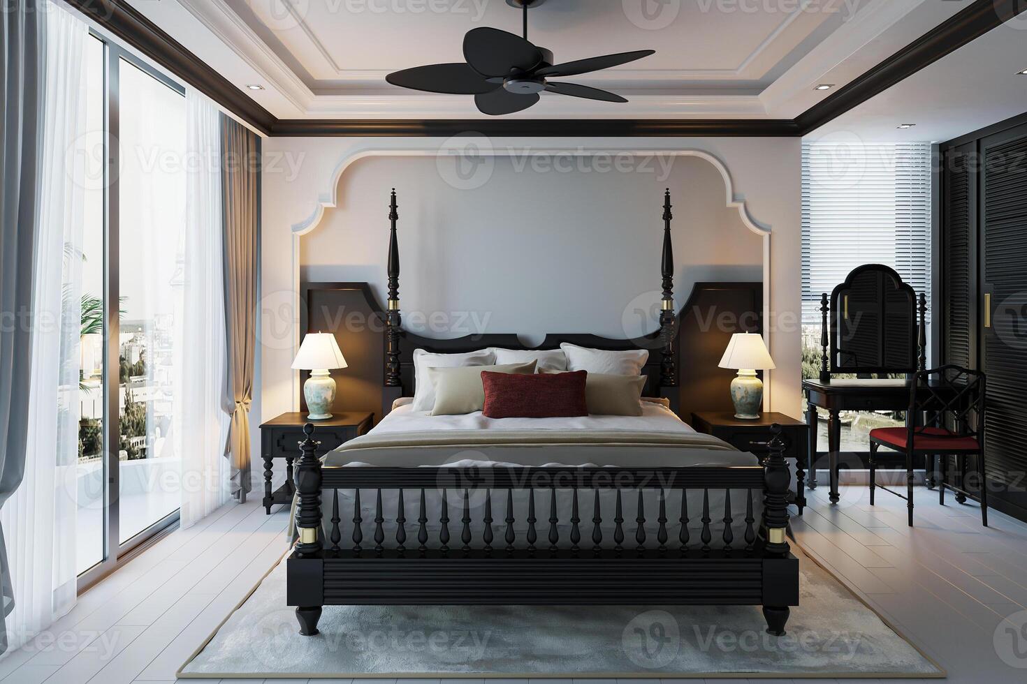 a tradicional quarto características uma clássico king-size cama com uma clássico vibe. foto