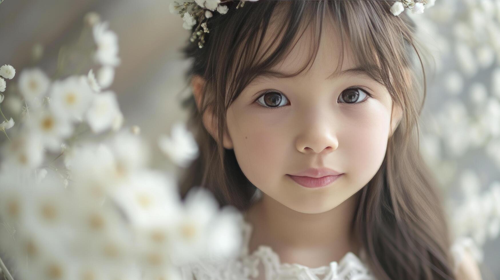 ai gerado retrato do uma japonês criança de 5 anos menina foto