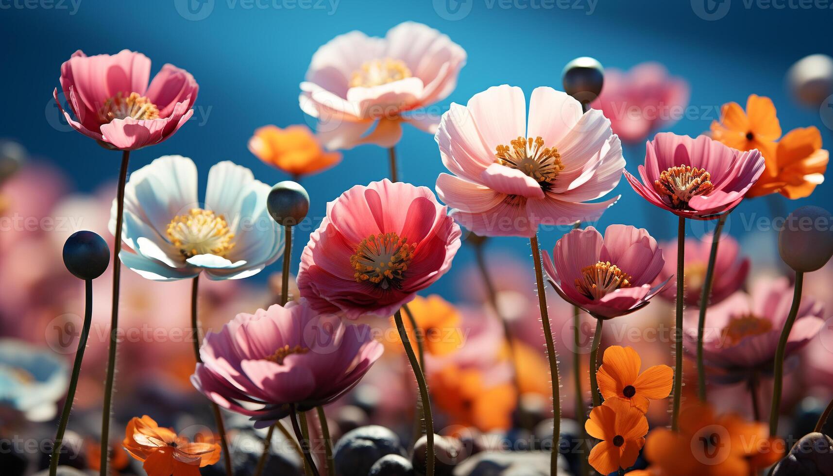 ai gerado frescor do verão Prado vibrante flores flor dentro natureza gerado de ai foto