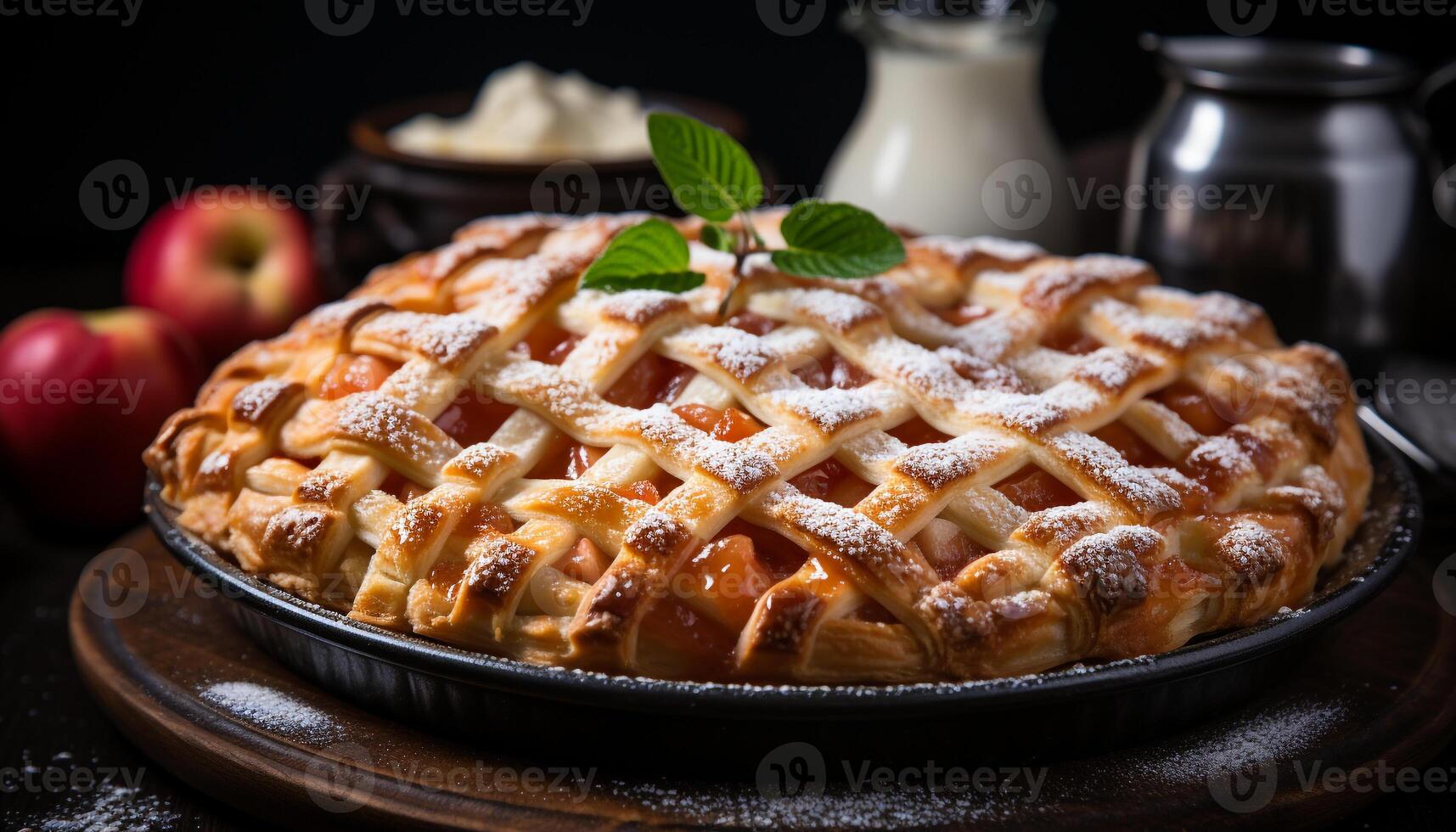 ai gerado caseiro maçã torta, uma doce indulgência em rústico de madeira mesa gerado de ai foto