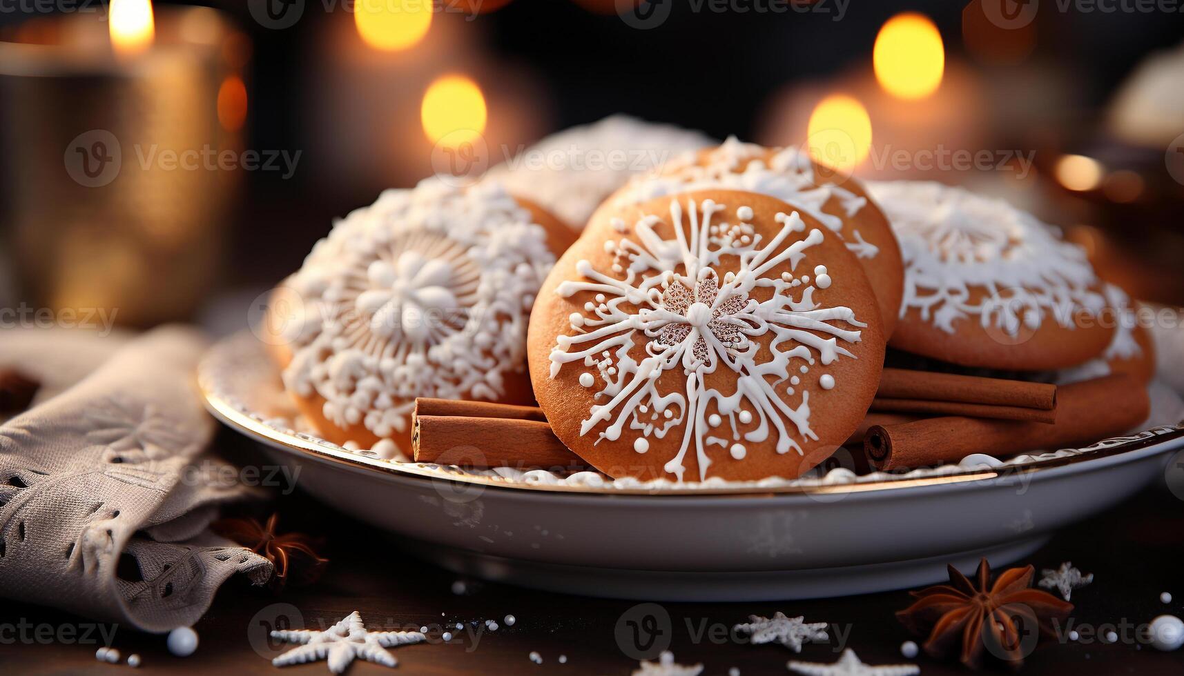 ai gerado caseiro chocolate biscoitos decorar a inverno mesa com Doçura gerado de ai foto