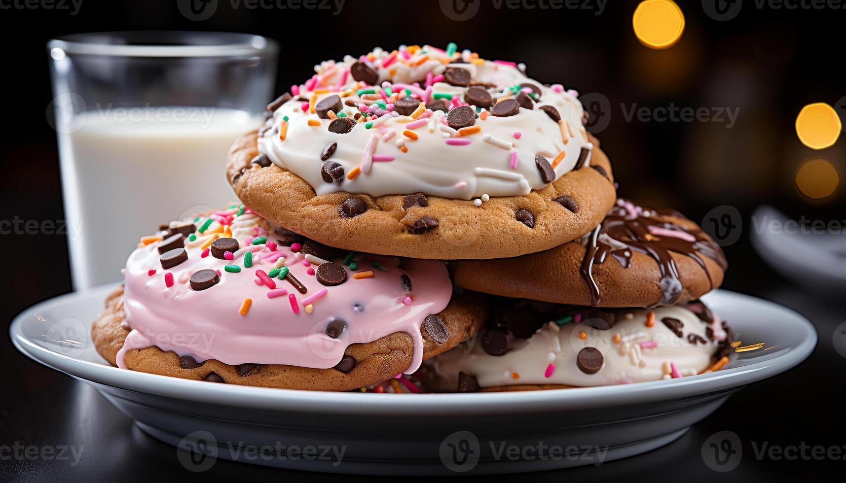 ai gerado recentemente cozido caseiro chocolate rosquinha em uma Rosa prato gerado de ai foto