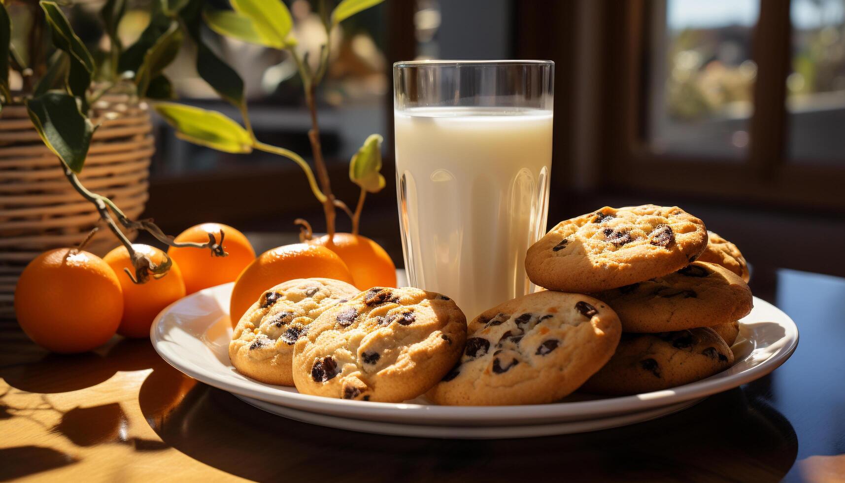 ai gerado uma caseiro chocolate lasca bolacha em uma de madeira mesa gerado de ai foto