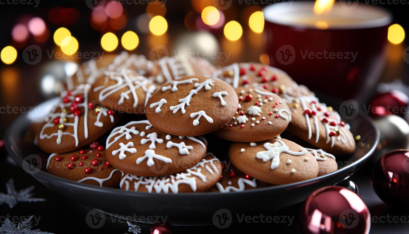 ai gerado caseiro chocolate floco de neve bolo seco friável em festivo Natal prato gerado de ai foto