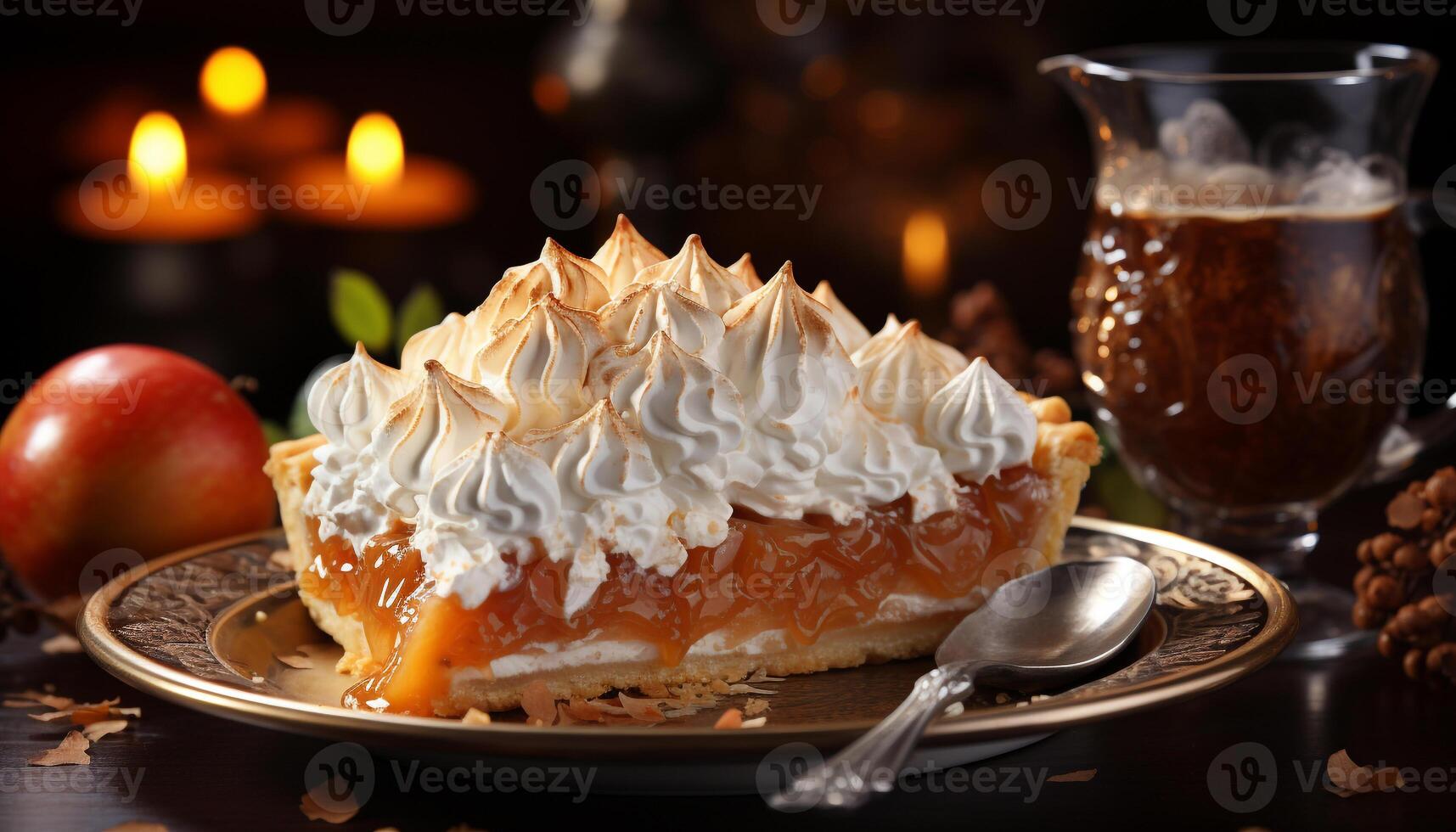 ai gerado uma delicioso caseiro abóbora torta em uma rústico de madeira mesa gerado de ai foto