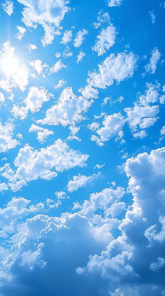 ai gerado cênico azul céu e nuvens, naturezas beleza dentro uma cativante quadro, Armação vertical Móvel papel de parede foto