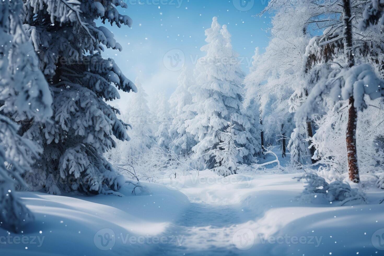 ai gerado silencioso congelar neve coberto árvores dentro uma tranquilo inverno floresta foto