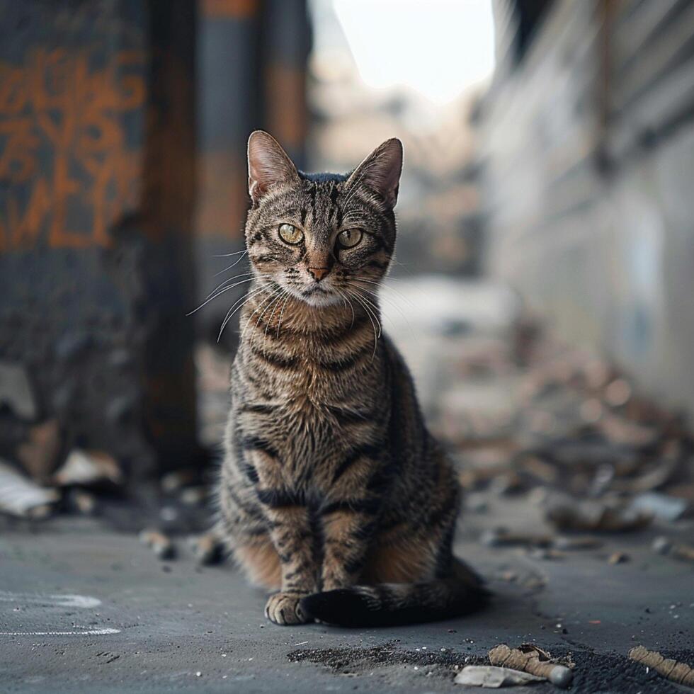 ai gerado solitário gato em uma quieto cimento chão, isolado ainda sereno para social meios de comunicação postar Tamanho foto