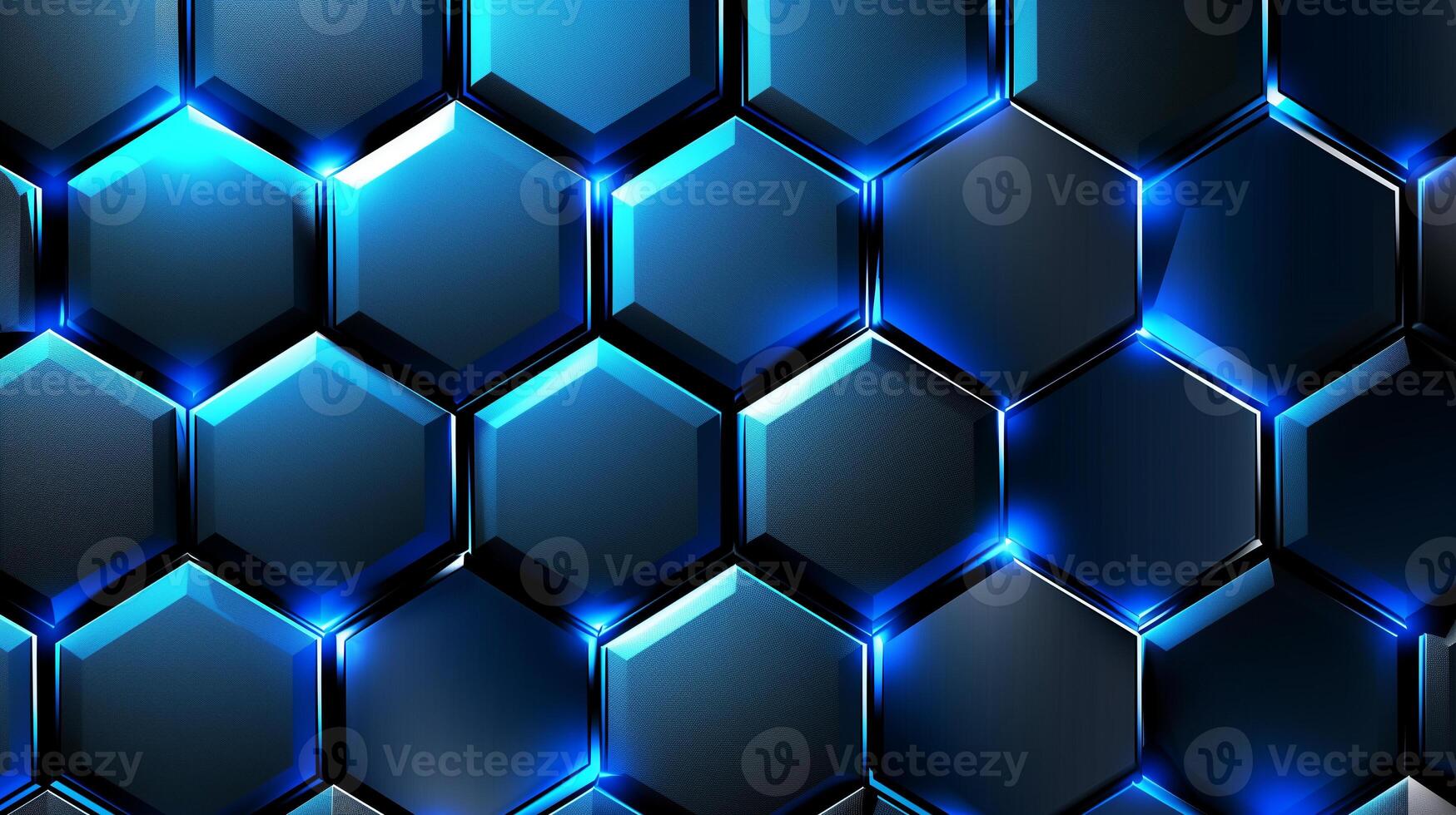 ai gerado hexagonal abstrato metal fundo com azul luz foto