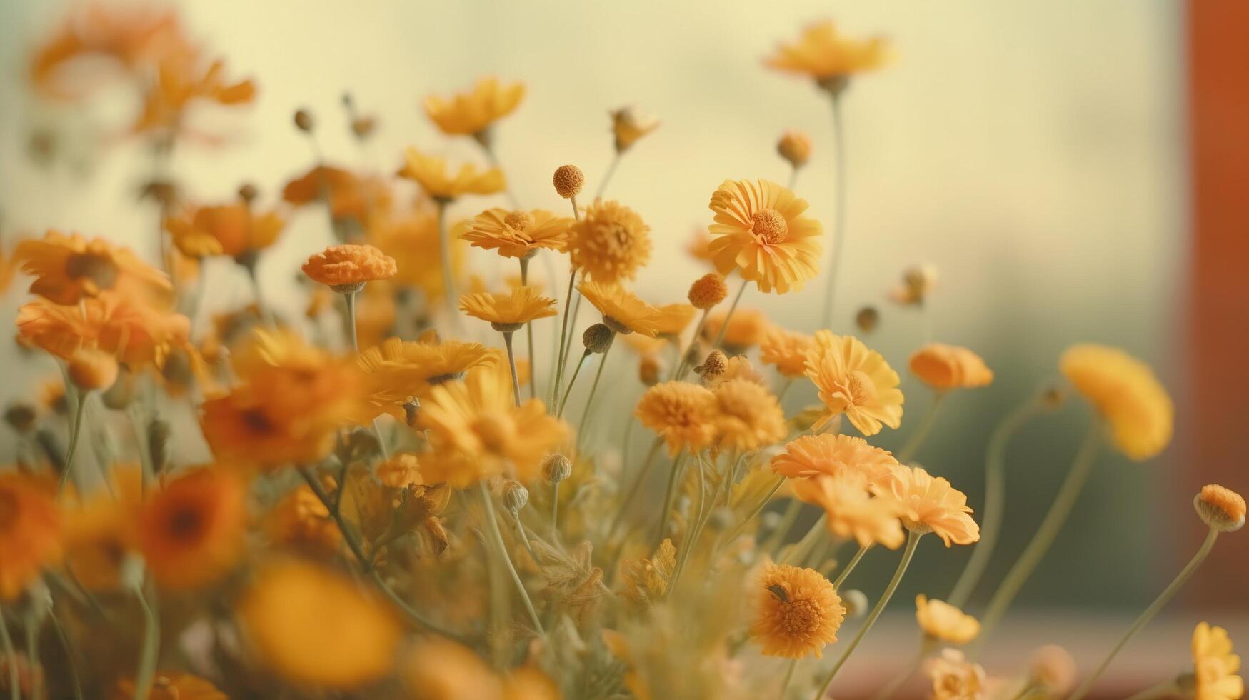 ai gerado outono amarelo suave cor flores dentro a jardim foto