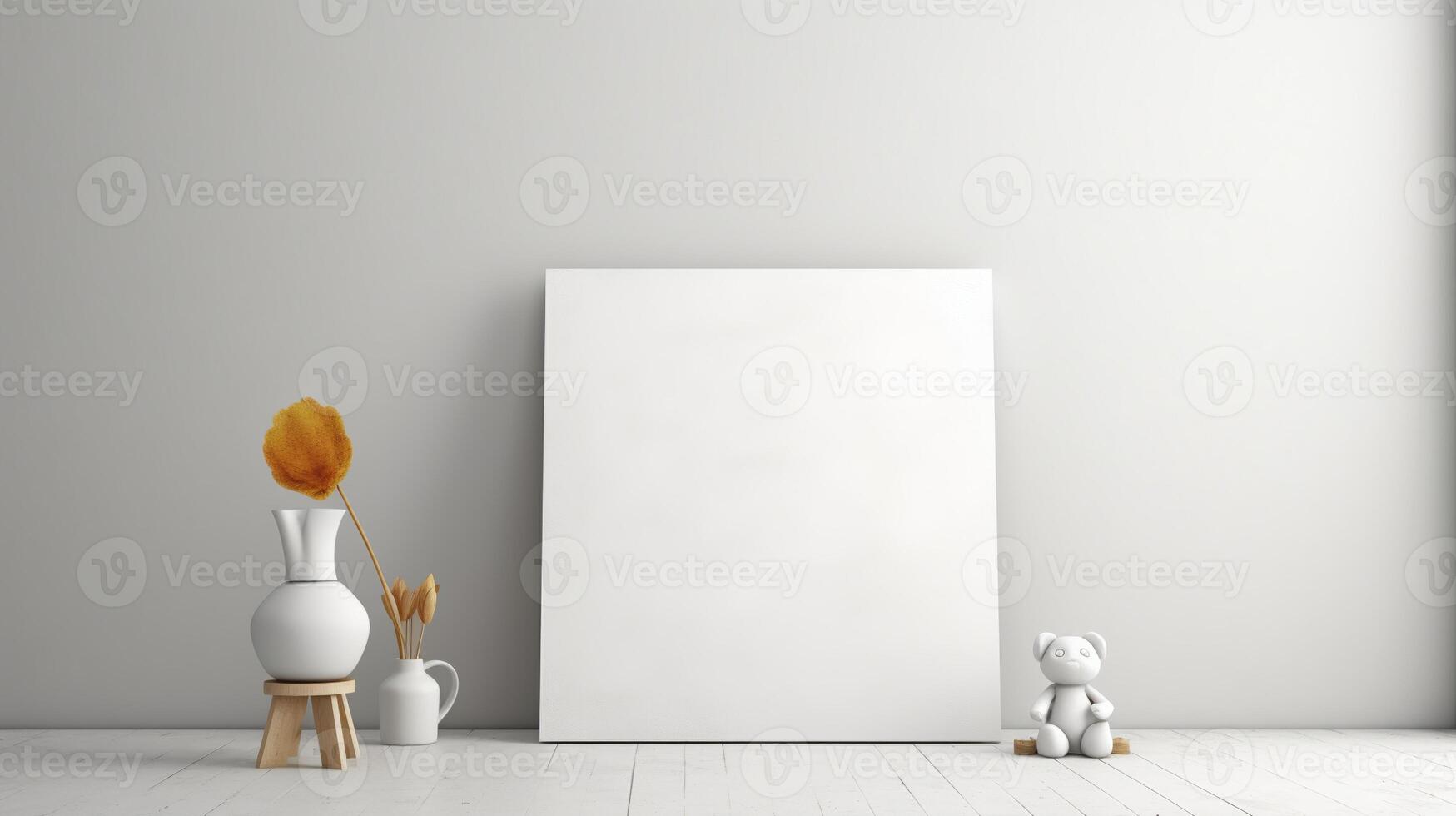 ai gerado branco tela de pintura para brincar com borrado tijolo parede quarto interior foto