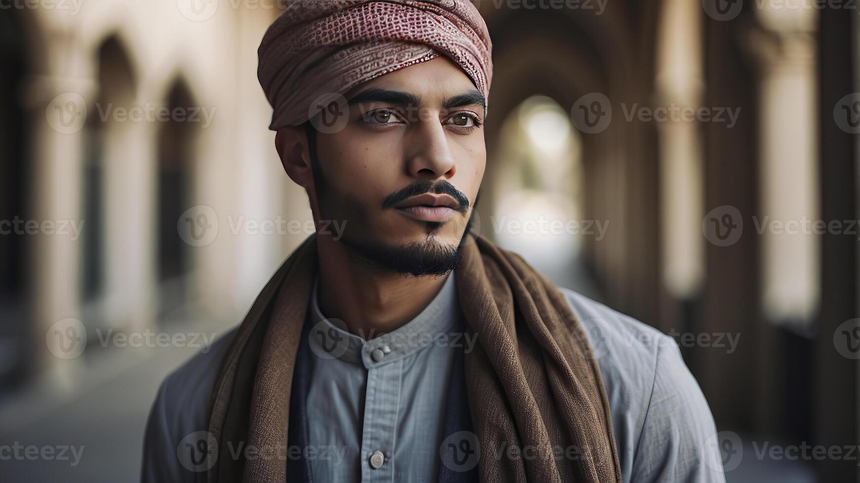 ai gerado retrato do uma bonita jovem muçulmano homem, retrato do uma homem, bonita muçulmano homem foto