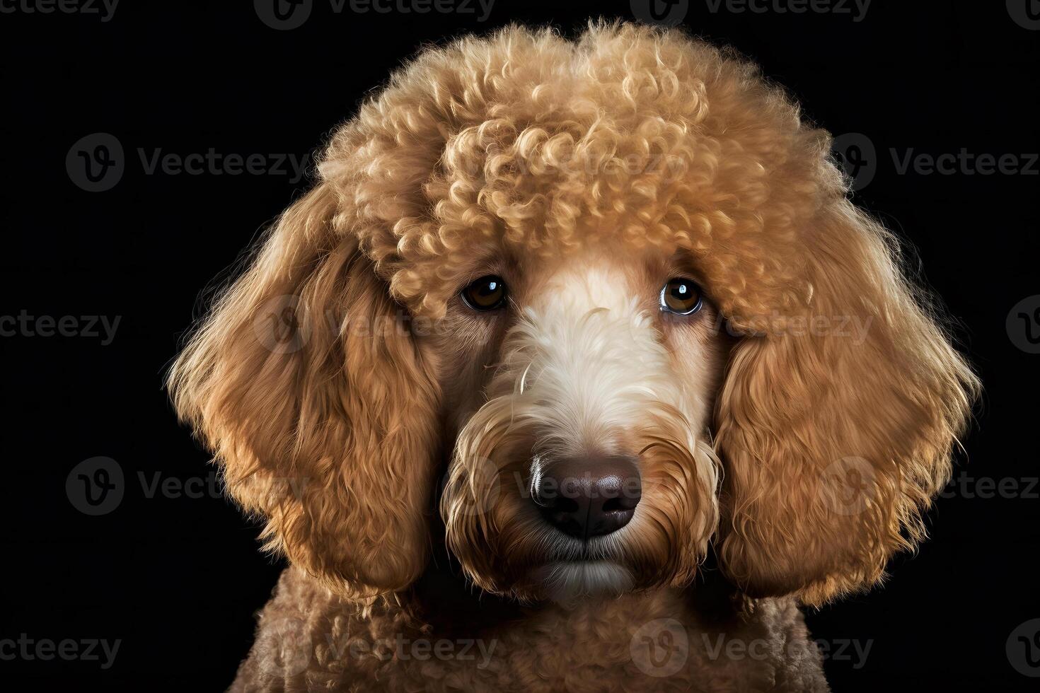 ai gerado retrato do uma poodle cachorro em uma Preto fundo. neural rede ai gerado foto