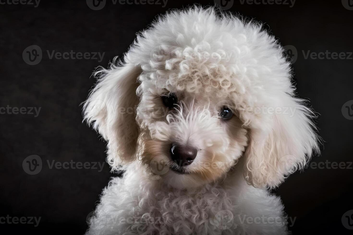 ai gerado retrato do uma poodle cachorro em uma Preto fundo. neural rede ai gerado foto