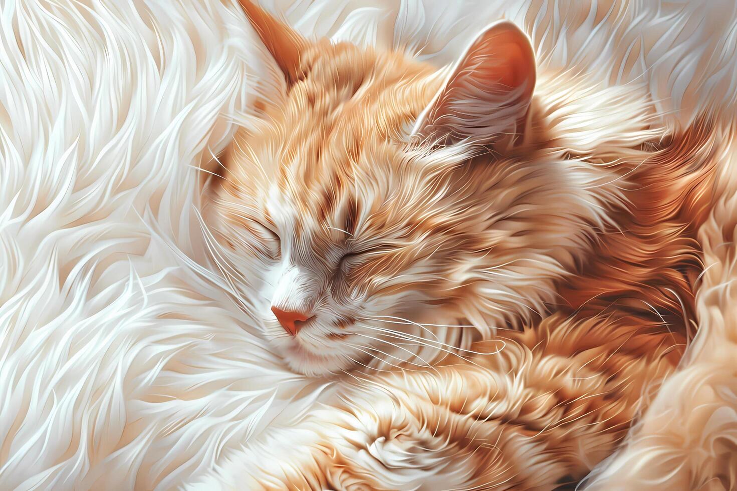 ai gerado laranja gato dorme com olhos fechadas em branco pele fundo. foto