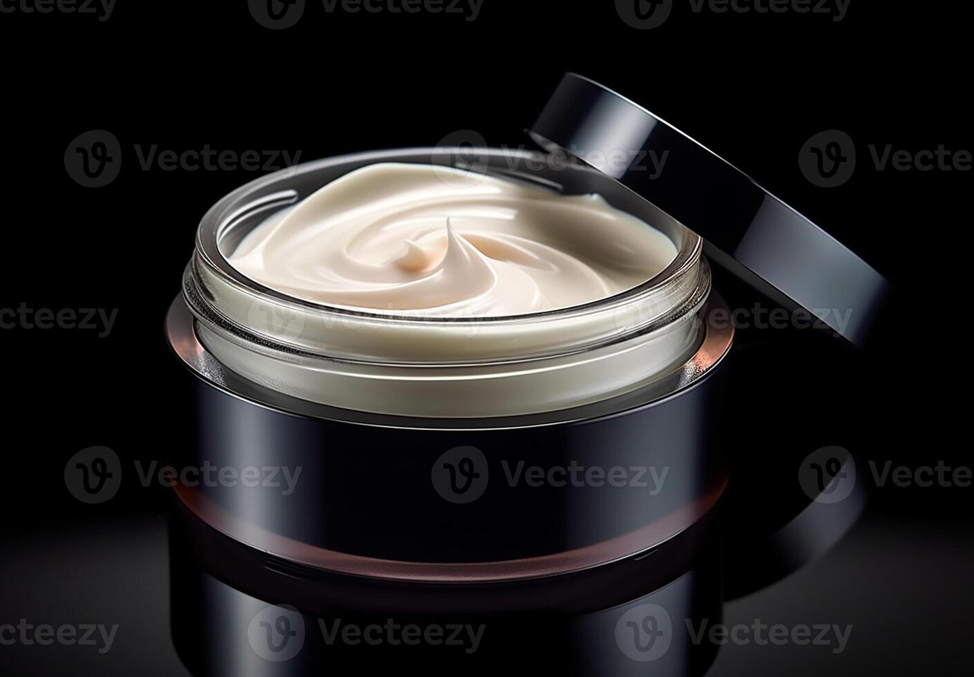 ai gerado foto aberto Cosmético creme produtos em uma Preto fundo