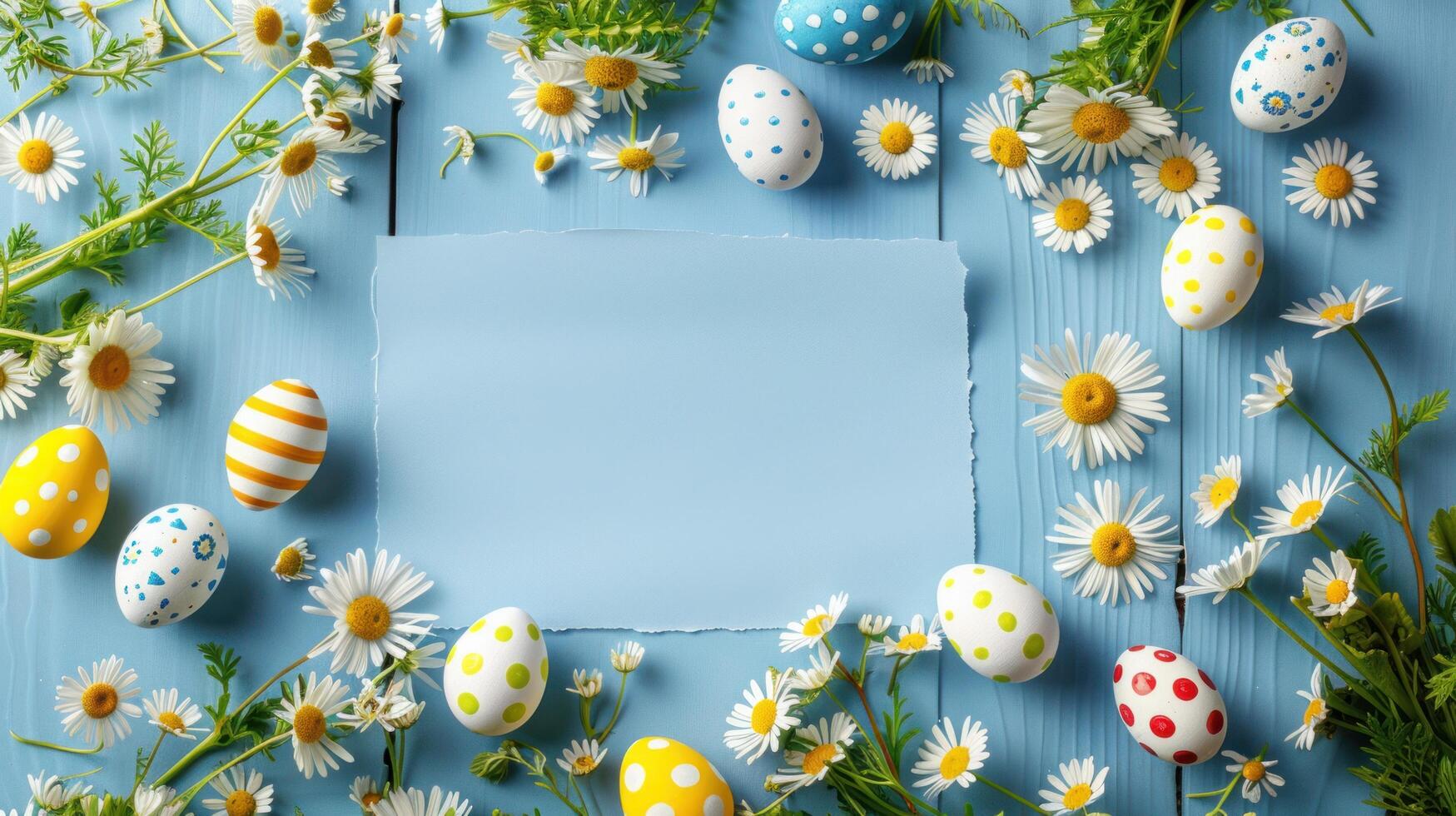 ai gerado uma branco em branco quadrado papel Folha mentiras em uma fundo do azul Pranchas foto