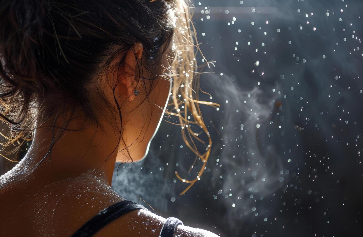 ai gerado menina pulverização perfume em costas foto