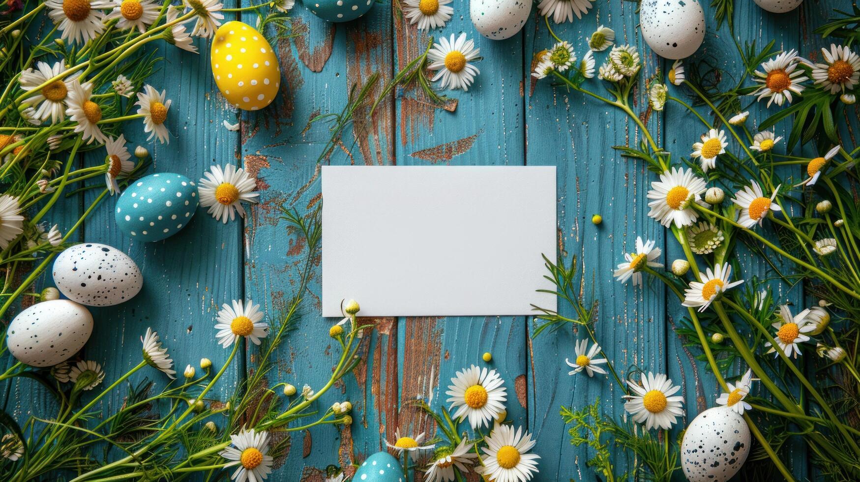 ai gerado uma branco em branco quadrado papel Folha mentiras em uma fundo do azul Pranchas foto