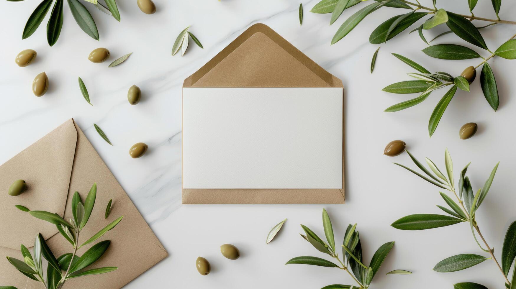 ai gerado verão Casamento papelaria brincar cena apresentando uma em branco vertical cumprimento cartão foto