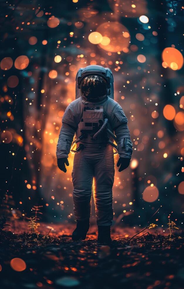 ai gerado 1 astronauta vestindo traje espacial carrinhos em a espaço cena foto