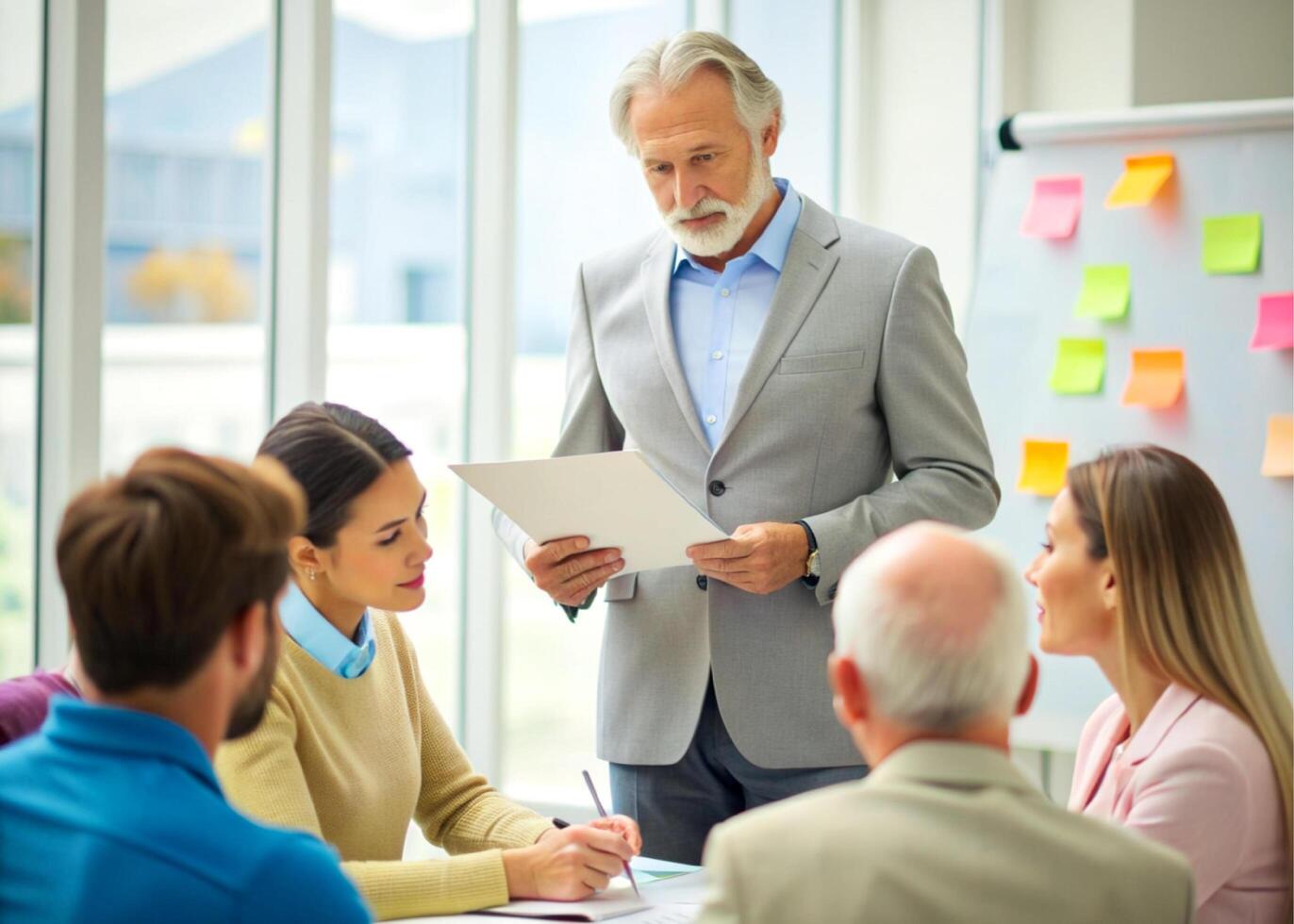 ai gerado Senior mentor, corporativo professor treinamento. o negócio treinador foto