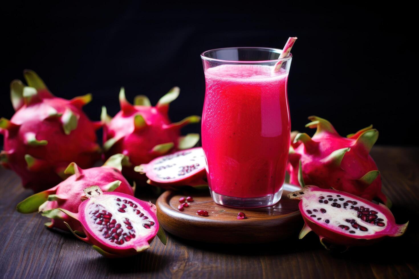 ai gerado Dragão fruta suco em uma mesa foto