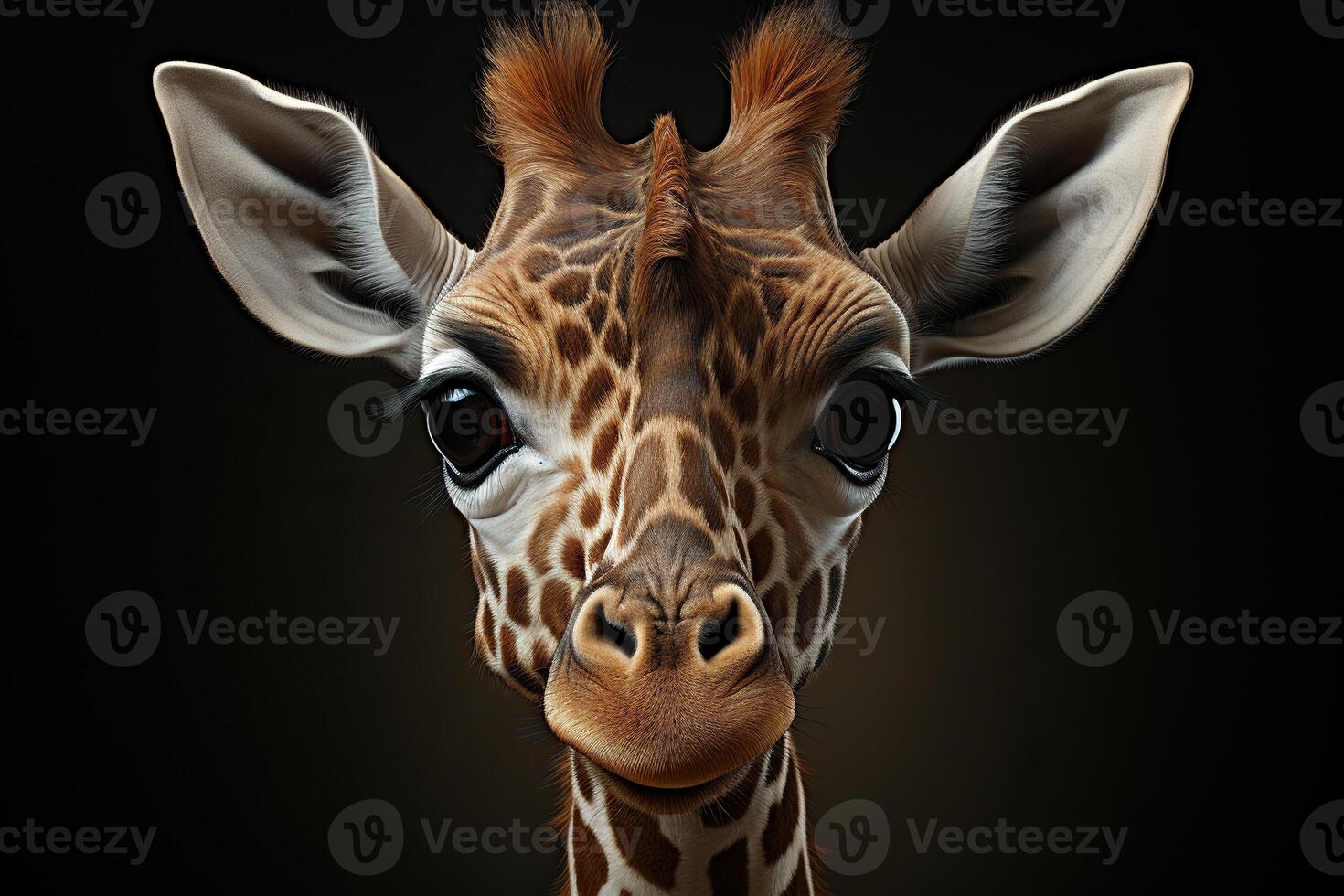 ai gerado fechar-se foto do uma girafa em uma Sombrio fundo. gerado de artificial inteligência