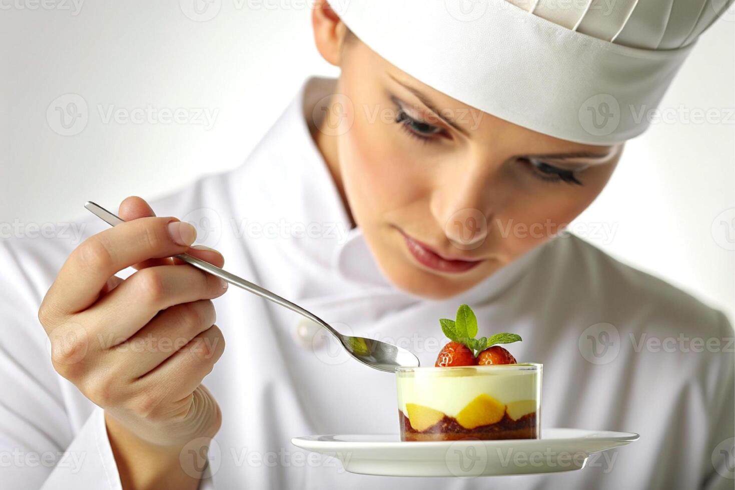 ai gerado lindo chefe de cozinha decoração delicioso sobremesa. foto